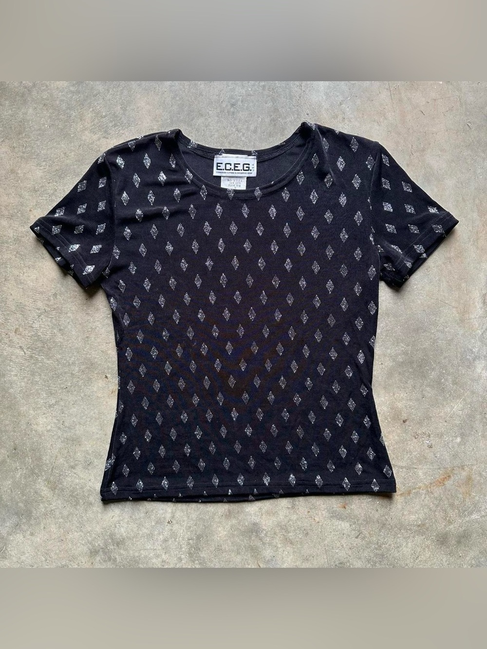 Vintage black top with silver glitter diamonds